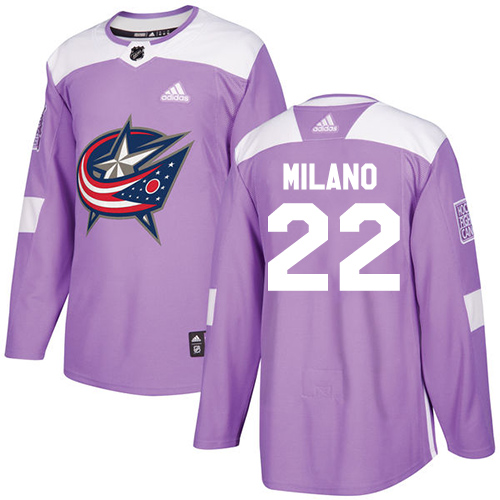 Adidas Blue Jackets #22 Sonny Milano Purple Authentic Fights Cancer Stitched Youth NHL Jersey - Click Image to Close